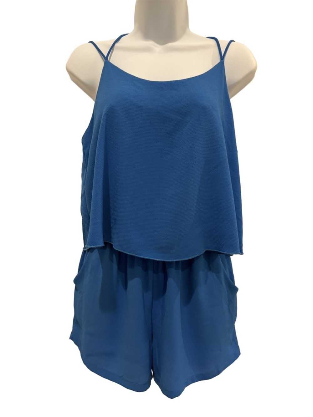 Tyche Double-Layer Spaghetti Strap Camisole Romper. Small